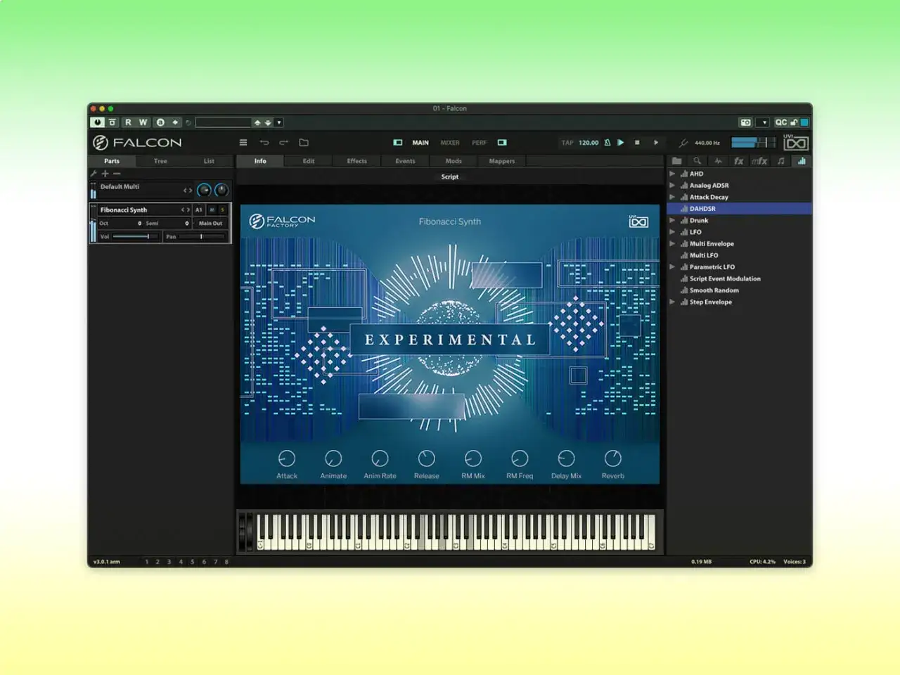 Interfejs programu uvi falcon z wirtualnym syntezatorem 