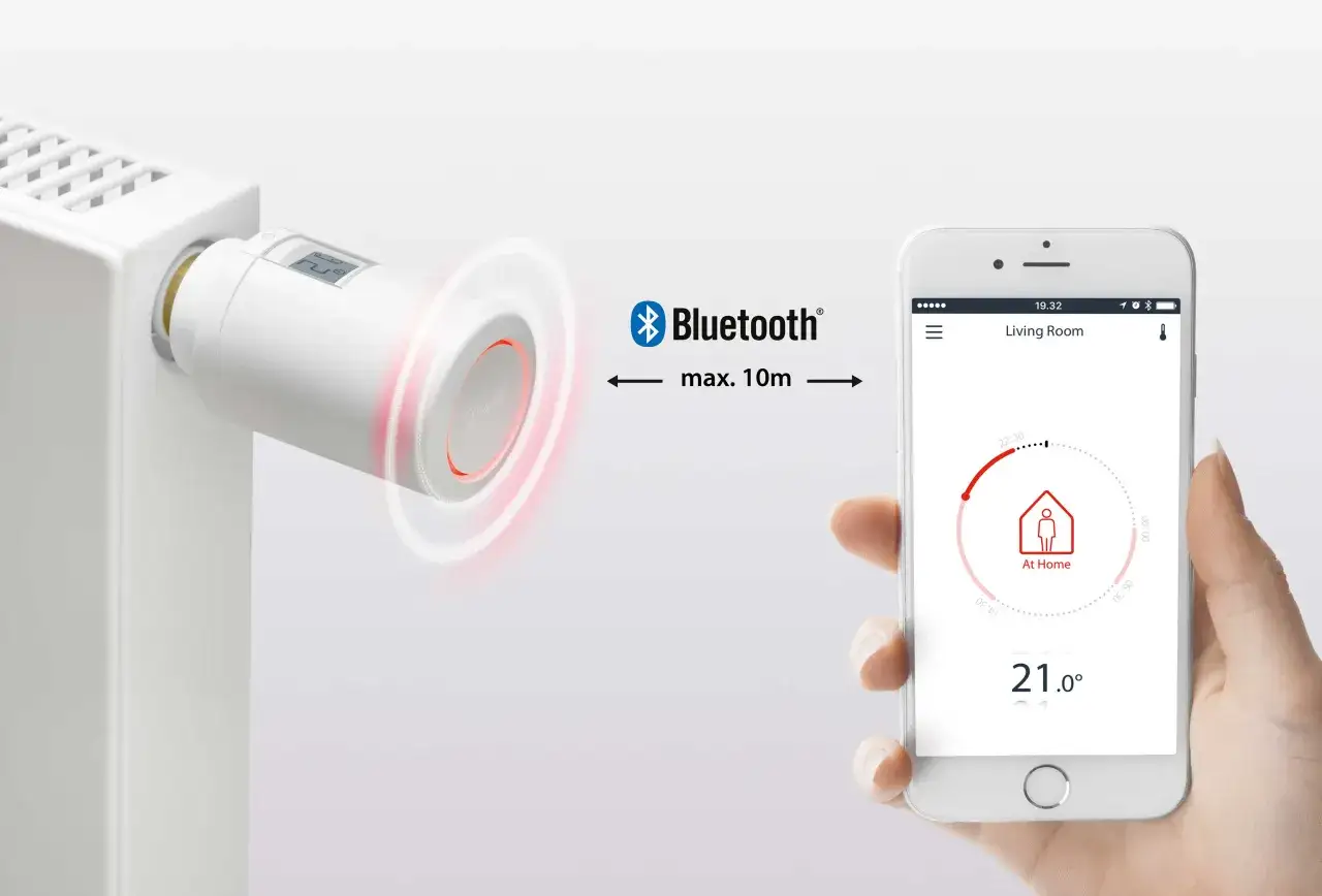 Mit einem smarten Thermostat lässt sich die Heizung per App steuern. Bluetooth verbindet das Gerät mit dem Smartphone.