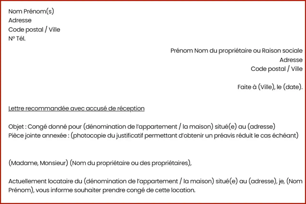 Mod&egrave;le de lettre pour un pr&eacute;avis de colocation, informant le propri&eacute;taire du souhait de quitter le logement.
