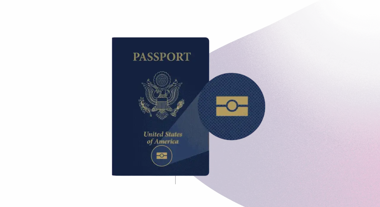 Paszport USA z symbolem odcisku palca. Zastanawiasz się, ile kosztuje wiza do USA?