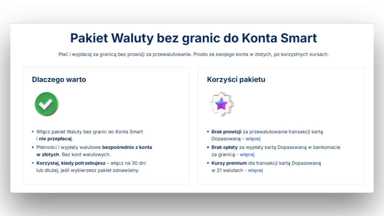 Pakiet Waluty bez granic do Konta Smart: jak wybrać konto walutowe? Płać i wypłacaj za granicą bez prowizji, korzystaj z dobrych kursów.