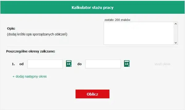 kalkulator stażu pracy