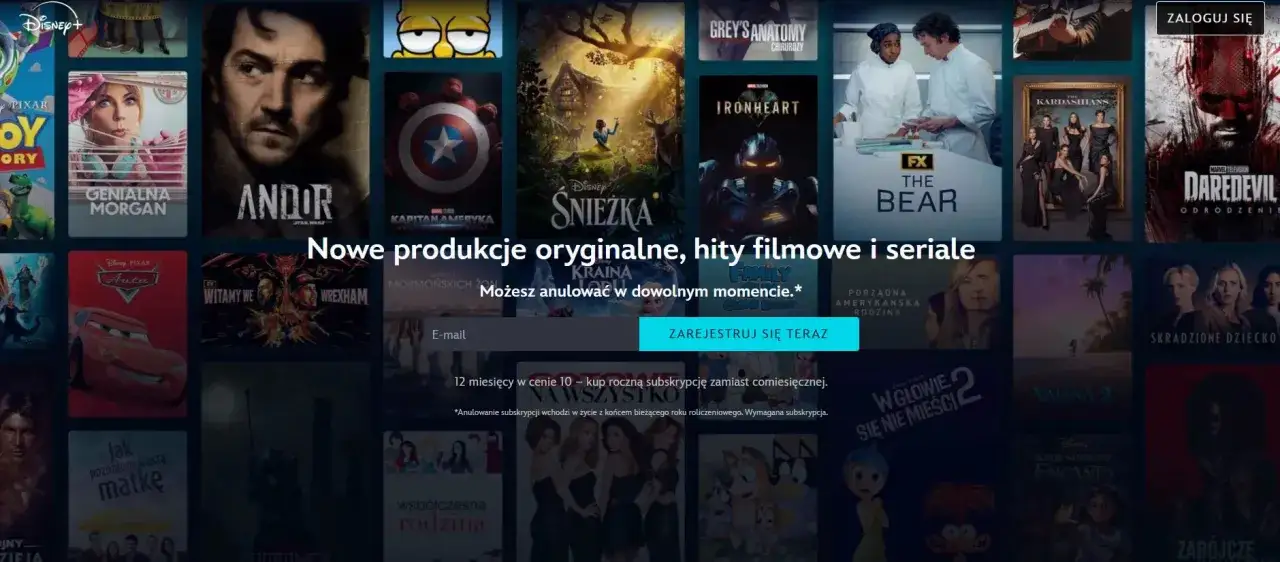Jaki fajny film! Na ekranie Disney+ widać okładki seriali i filmów: 