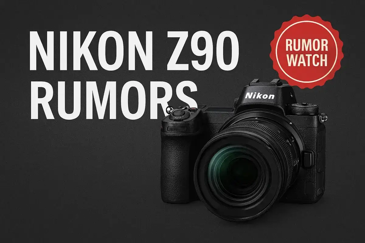 Cámara Nikon Z90 en primer plano, con texto