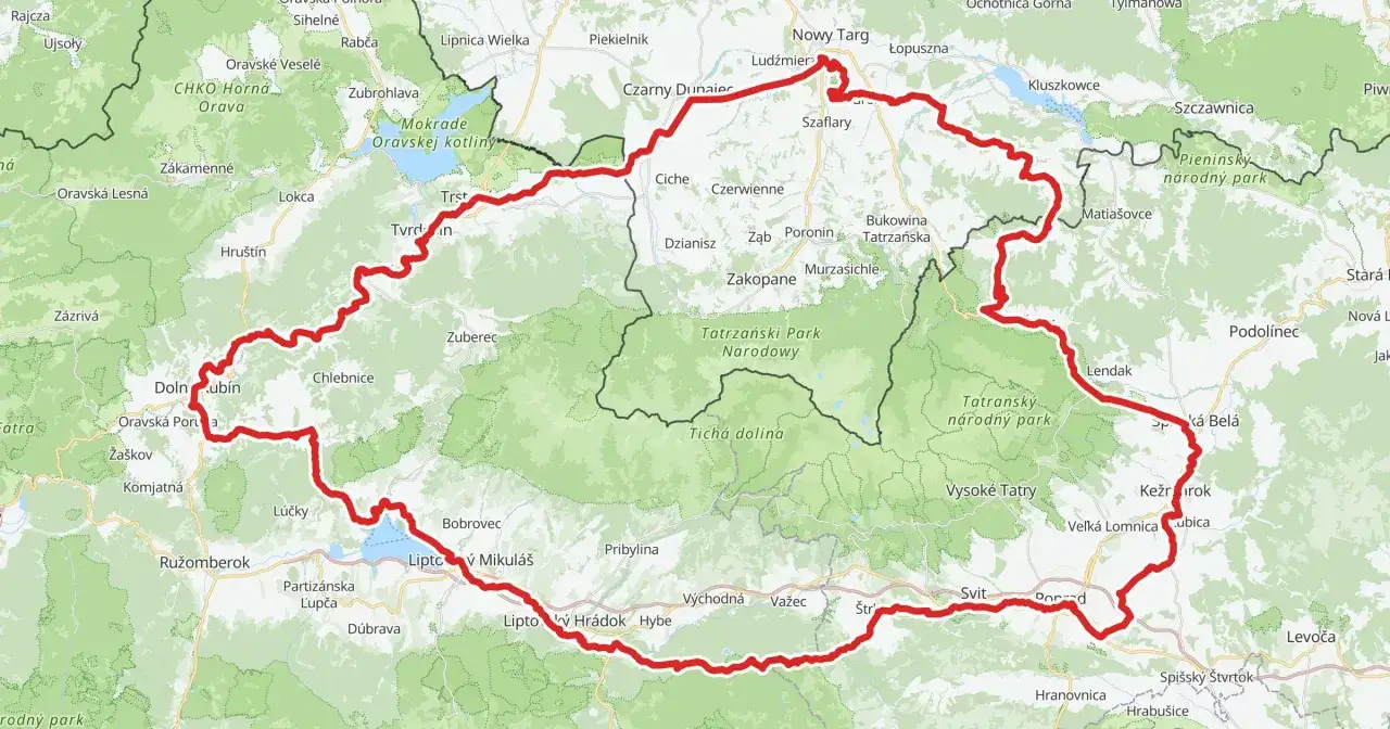Mapa Szlaku Wok&oacute;ł Tatr z kilometrażem