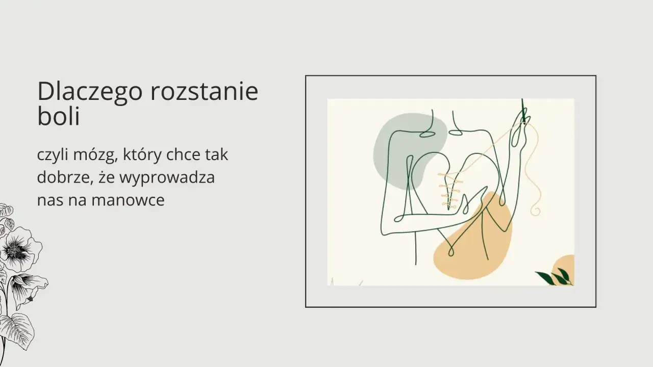 Dlaczego rozstanie boli? Mózg, który chce dobrze, wyprowadza nas na manowce. Abstrakcyjna grafika przedstawia dwie postacie połączone linią, symbolizującą więź.