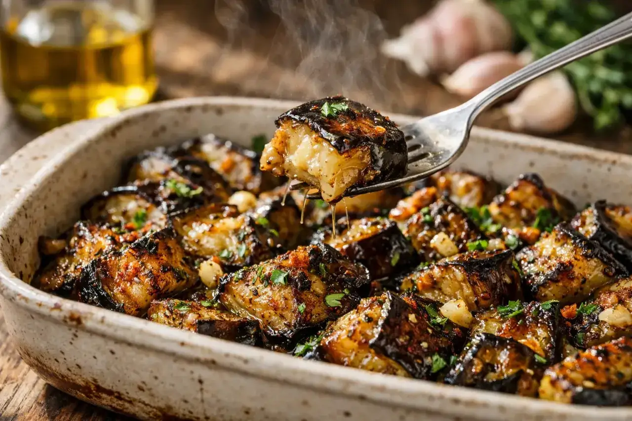 Aubergines r&ocirc;ties, dor&eacute;es et fumantes, pr&ecirc;tes &agrave; &ecirc;tre d&eacute;gust&eacute;es. Une recette simple et savoureuse pour sublimer ce l&eacute;gume.