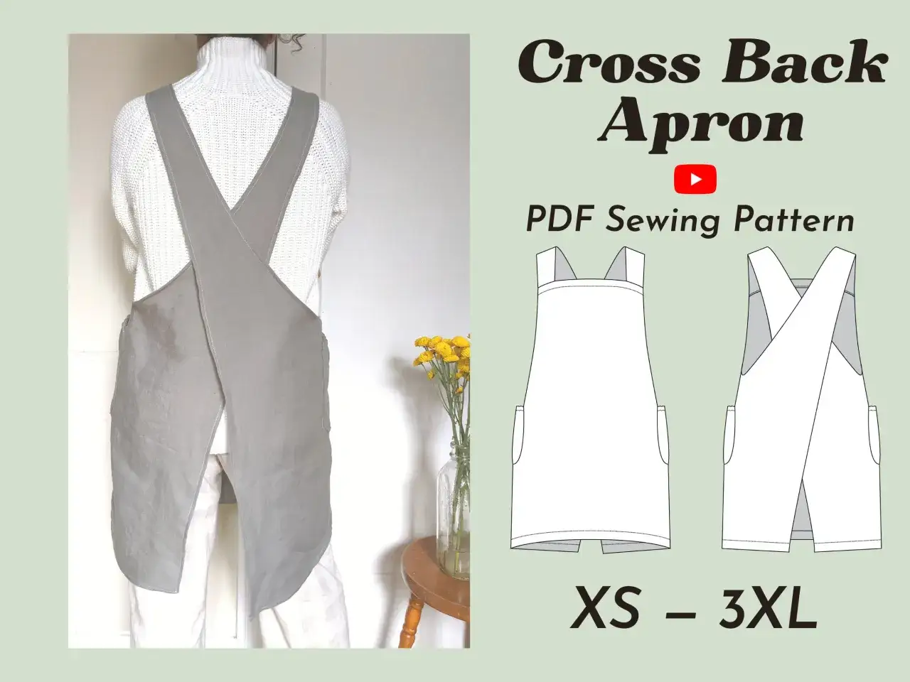 Grembiule giapponese con cartamodello gratis in PDF, disponibile da XS a 3XL. Perfetto per creare il tuo capo unico.