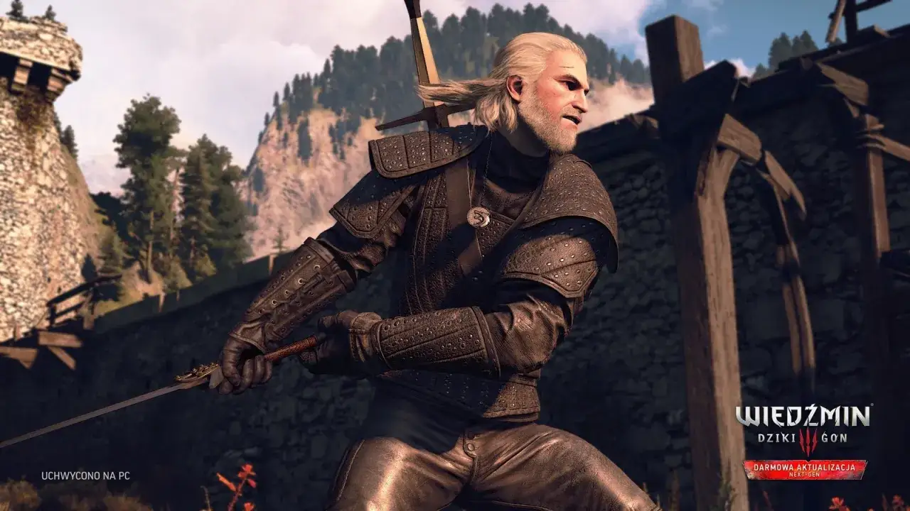 Geralt z Rivii w pełnej zbroi, gotów do walki. DARMOWA AKTUALIZACJA Wiedźmin 3 Next-Gen już dostępna!