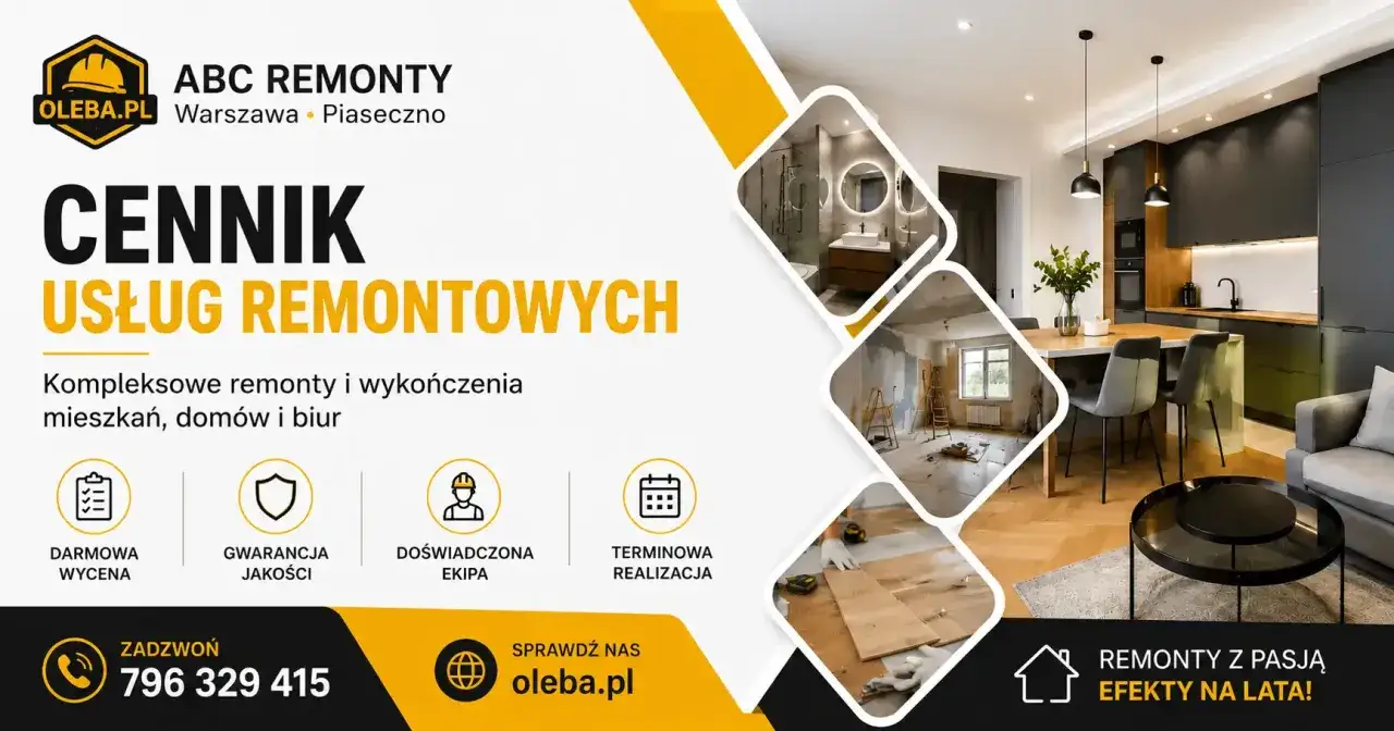 Cennik usług remontowych od ABC Remonty. Kompleksowe remonty mieszkań, domów i biur. Darmowa wycena, gwarancja jakości, doświadczona ekipa.