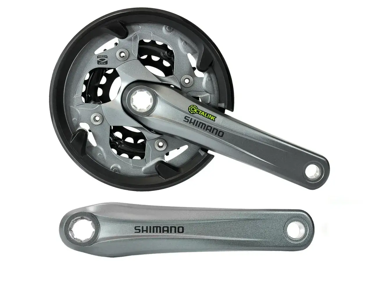 Korba rowerowa Shimano z technologią Octalink i tarczami Mega Lite.