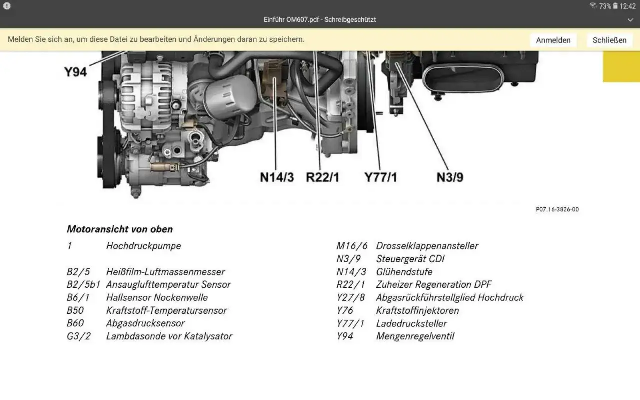 Motoransicht mit markierten Teilen. B2/5b1 ist der Ansauglufttemperatur Sensor. Defekte Symptome können hier nachgeschlagen werden.
