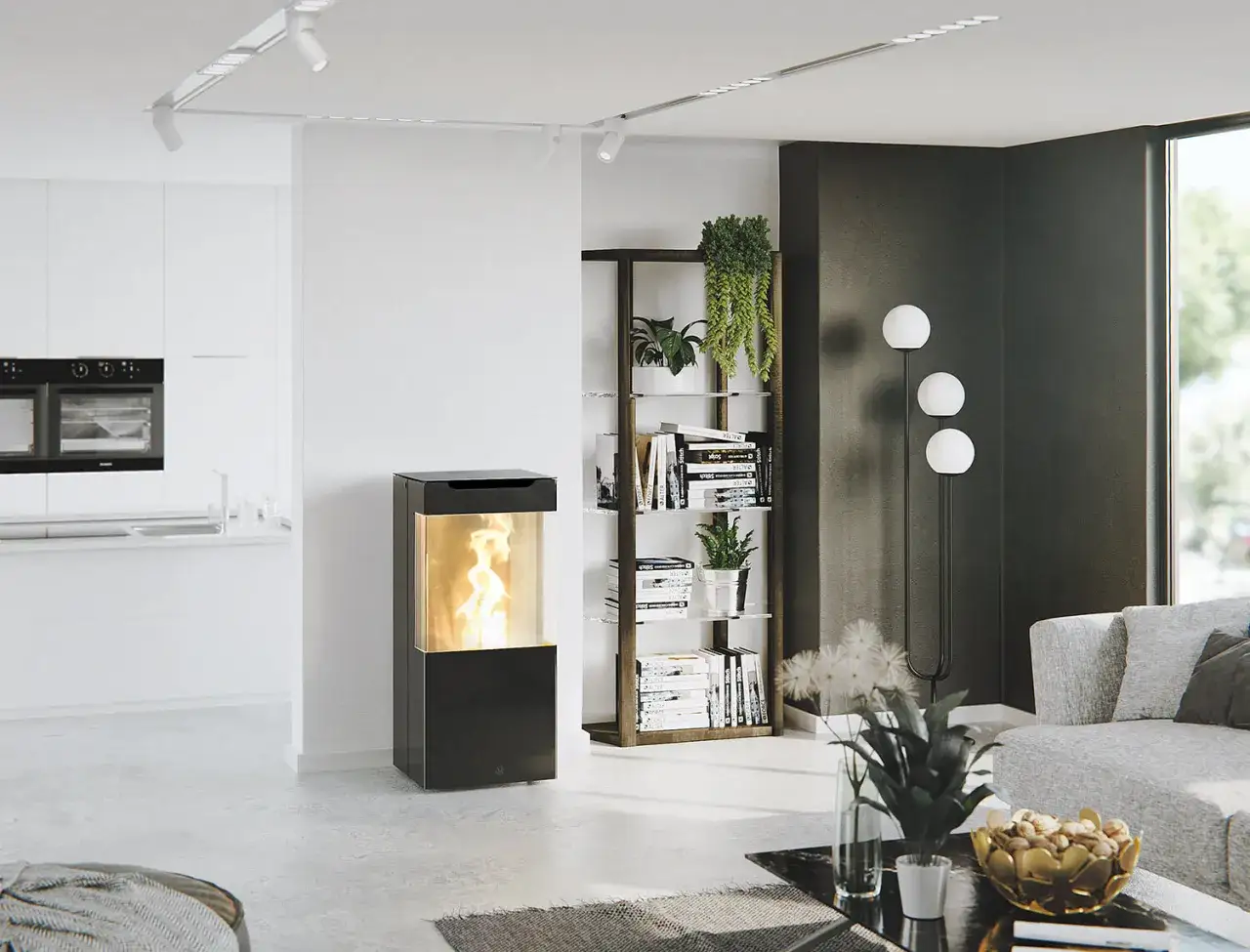 Stufe a pellet salvaspazio misure perfette per un angolo moderno. Fiamme vive in un design compatto.
