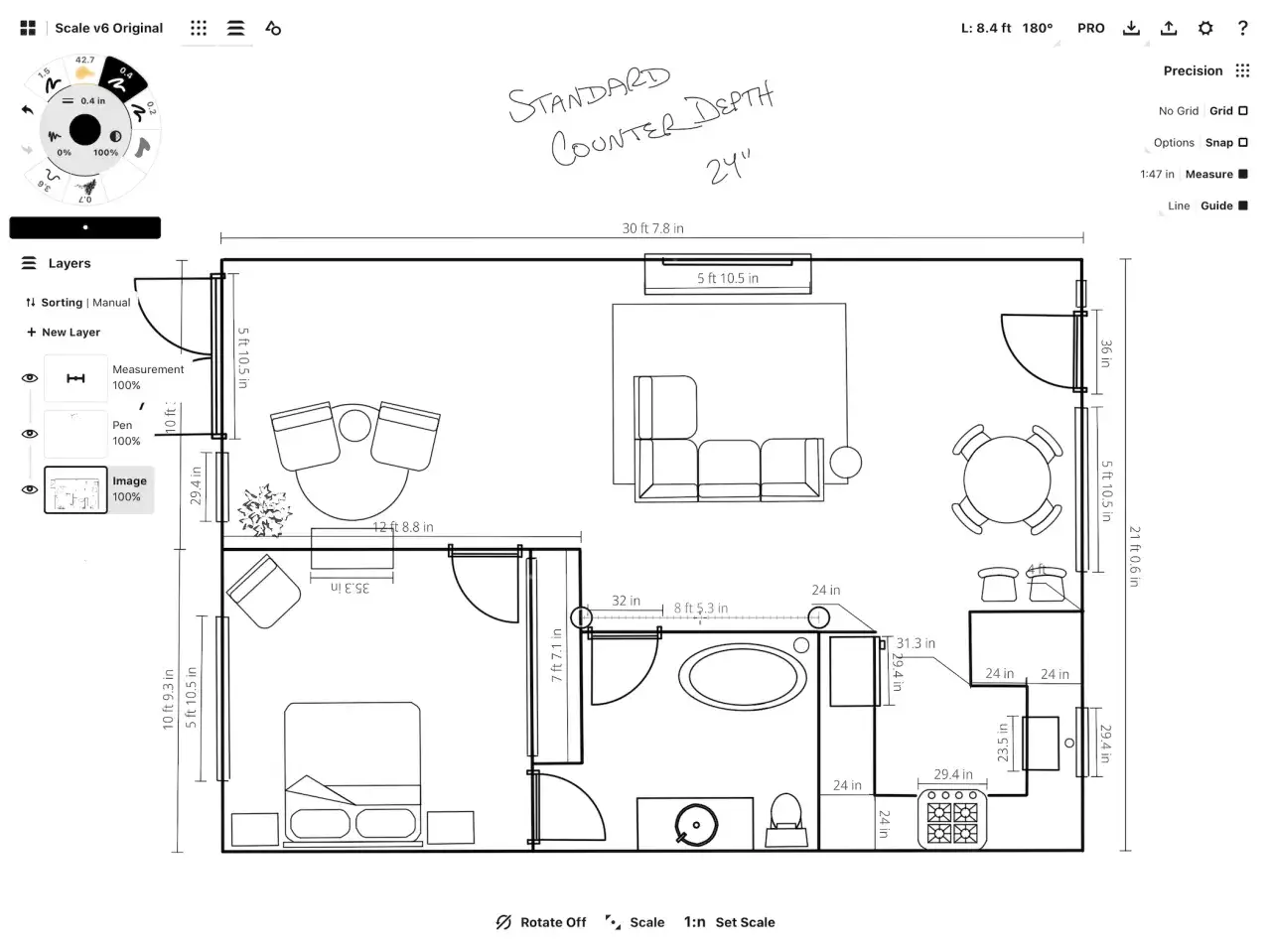Plano de una casa con medidas, muebles y capas. Ideal para aprender como hacer un plano de mi casa.