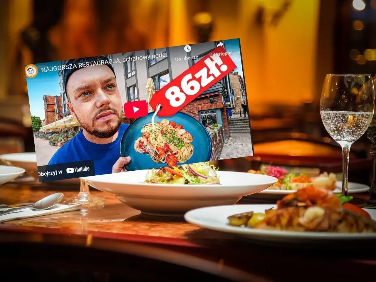 Książulo w swojej recenzji obiadu w restauracji ocenił ją negatywnie. Na ekranie widać jego zdjęcie z daniem i ceną 86zł.