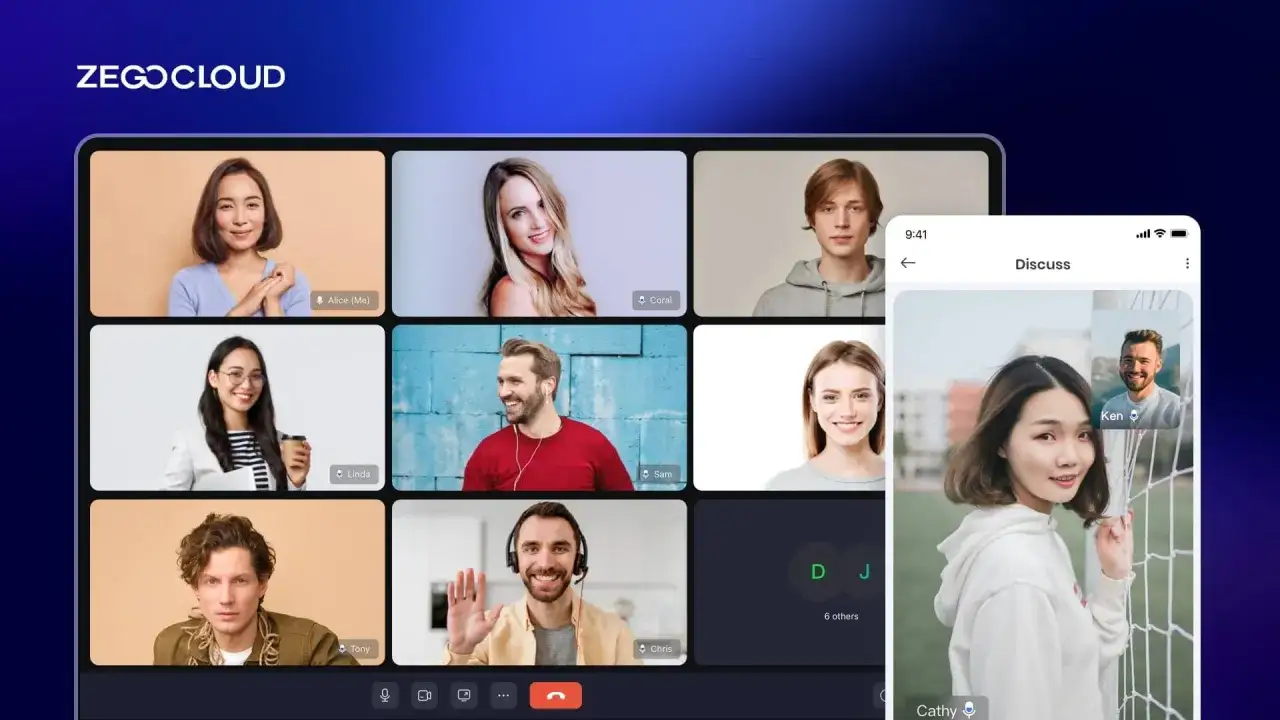 Jitsi Meet cos'&egrave;? Una videochiamata di gruppo con pi&ugrave; partecipanti, come Alice, Linda, Sam, Chris e altri, per discutere e collaborare.