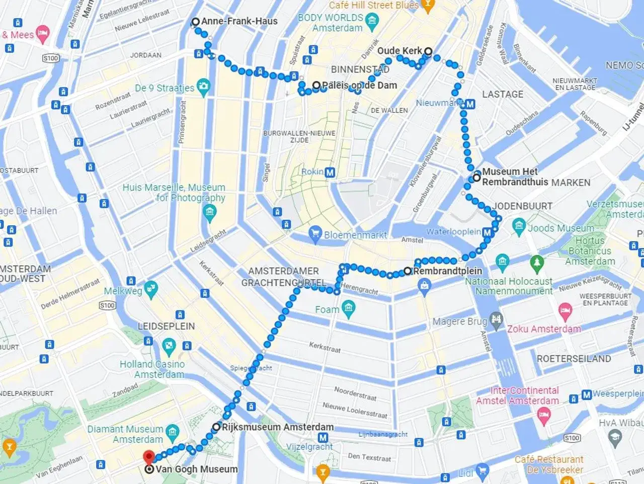 Trasa spacerowa przez Amsterdam, prowadząca od Domu Anny Frank, przez Jordaan, do Muzeum Narodowego i Domu Rembrandta. Gdzie jest Amsterdam? Właśnie tutaj!