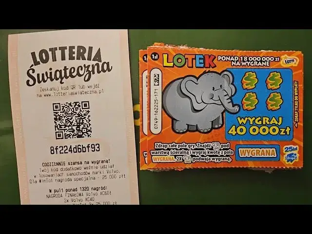 przykładowa zdrapka lotto z kodem kreskowym i numerem serii