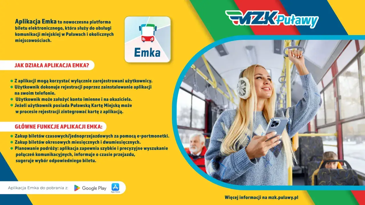 Aplikacja Emka ułatwia zakup biletów i planowanie podróży komunikacją miejską w Puławach. Z1 rozkład jazdy dostępny w aplikacji.