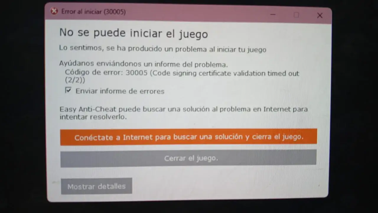 Błąd Easy Anti-Cheat uniemożliwia uruchomienie gry. Komunikat o błędzie 30005 sugeruje problem z certyfikatem.