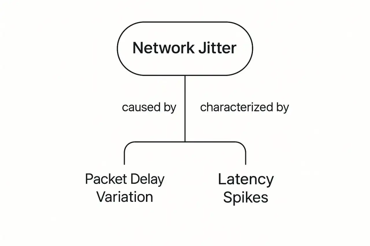 Network Jitter: Ursachen sind Paketverz&ouml;gerungsvariationen, charakterisiert durch Latenzspitzen.