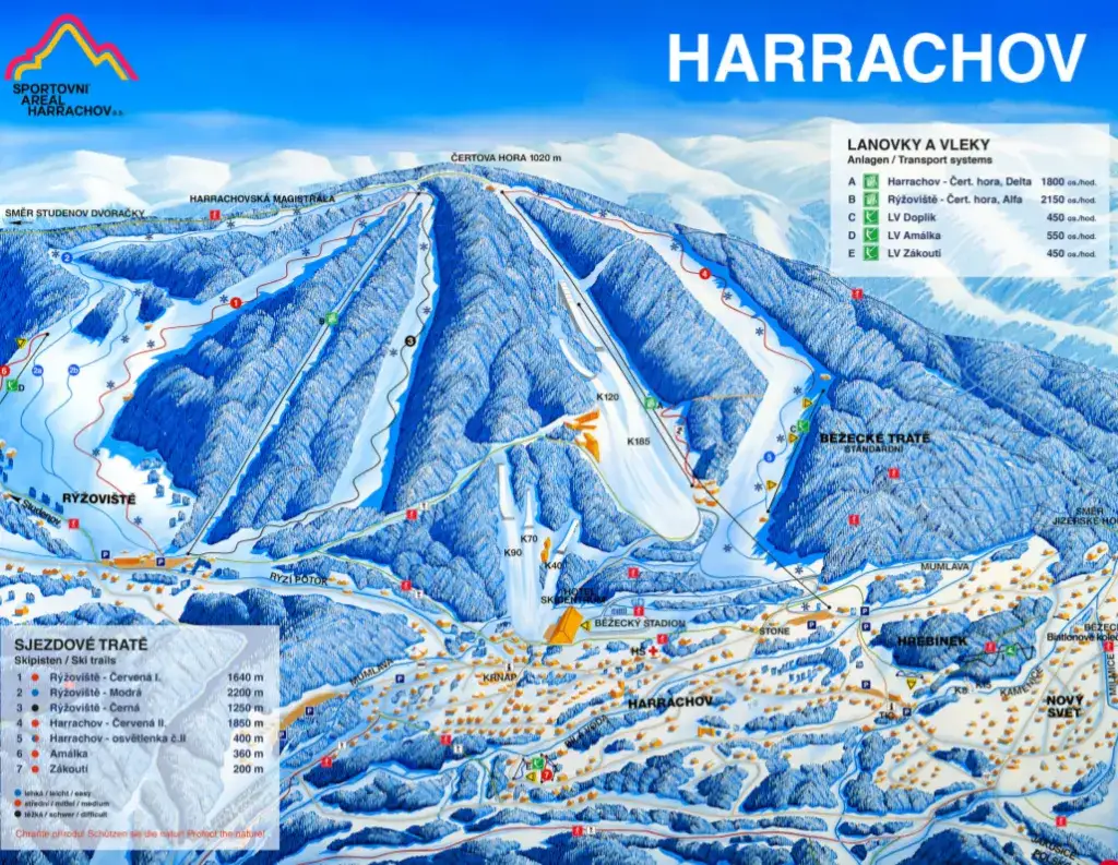 Mapa ośrodków narciarskich Czech blisko granicy