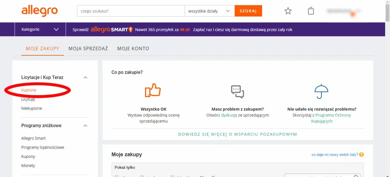 Allegro moje zakupy zwroty