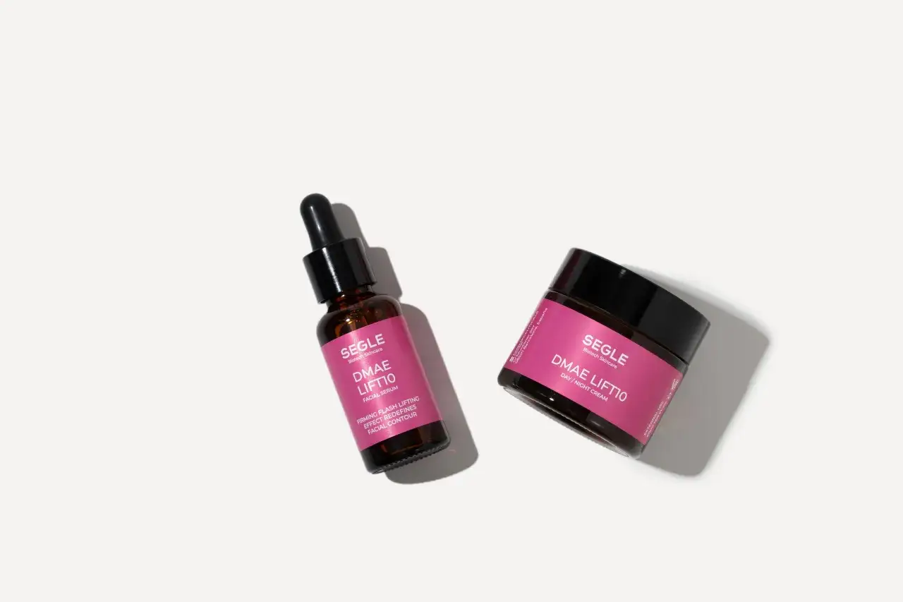 Serum facial y crema de día/noche DMAE LIFT10 de SEGLE Biotech Skincare.