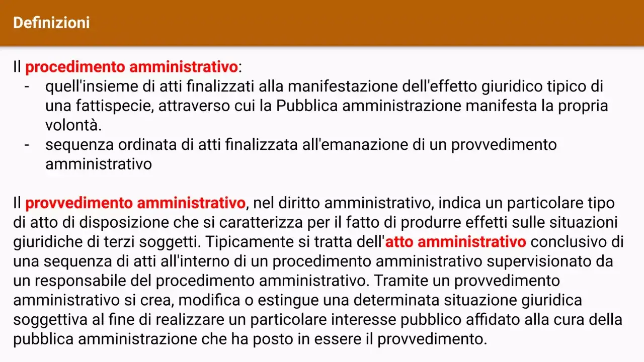 Definizioni: procedimento amministrativo e provvedimento amministrativo, concetti chiave della legge 241/90.