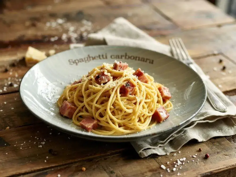 spaghetti carbonara tradycyjna porcja