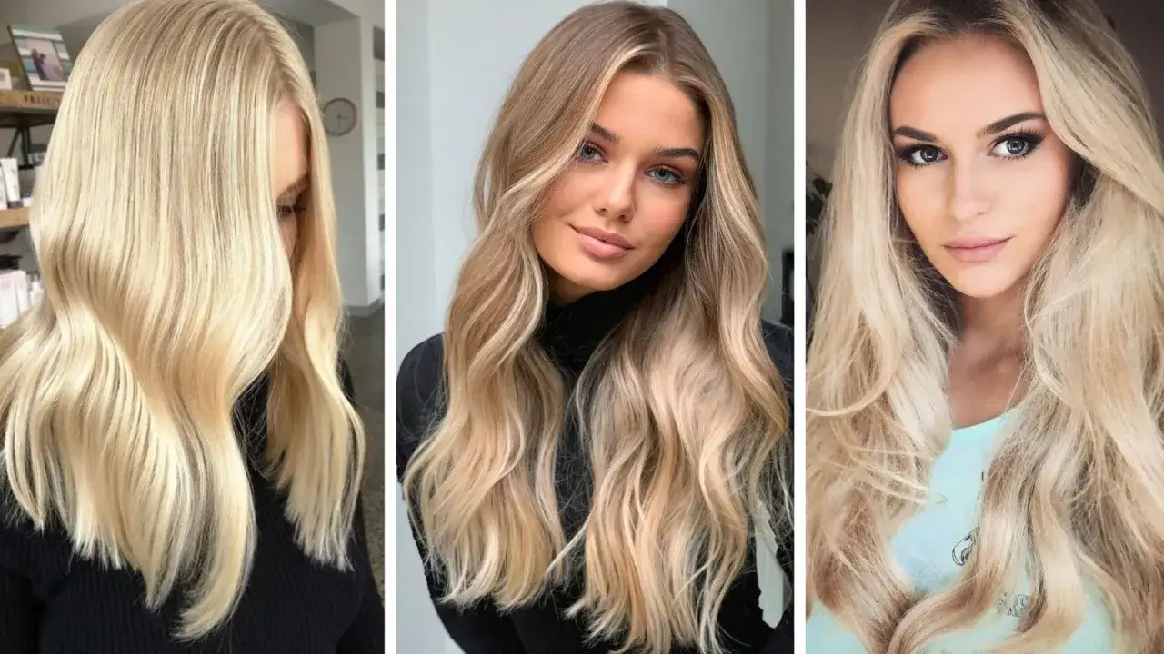 Trzy kobiety prezentują r&oacute;żne odcienie ciepły blond. Od jasnego, niemal białego blondu po subtelne refleksy wpadające w karmel.