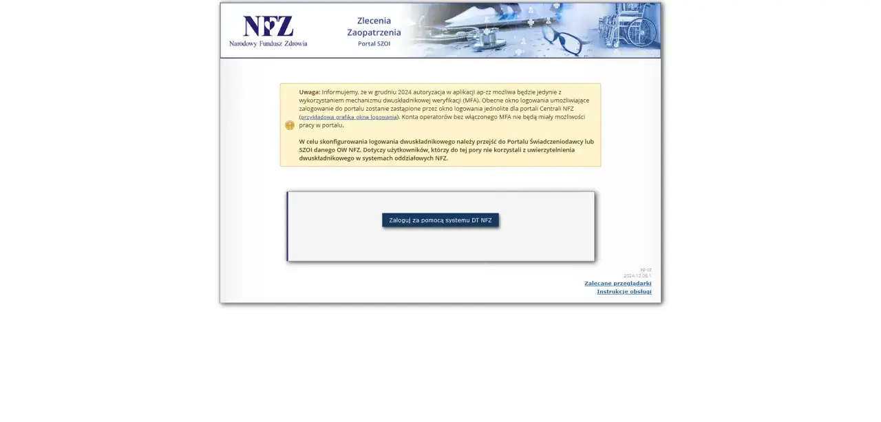 Logowanie Portal Świadczeniodawcy MFA NFZ