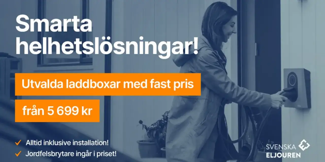 Kvinna installerar laddbox. Erbjudande på smarta helhetslösningar för laddboxar med installation, från 5699 kr.