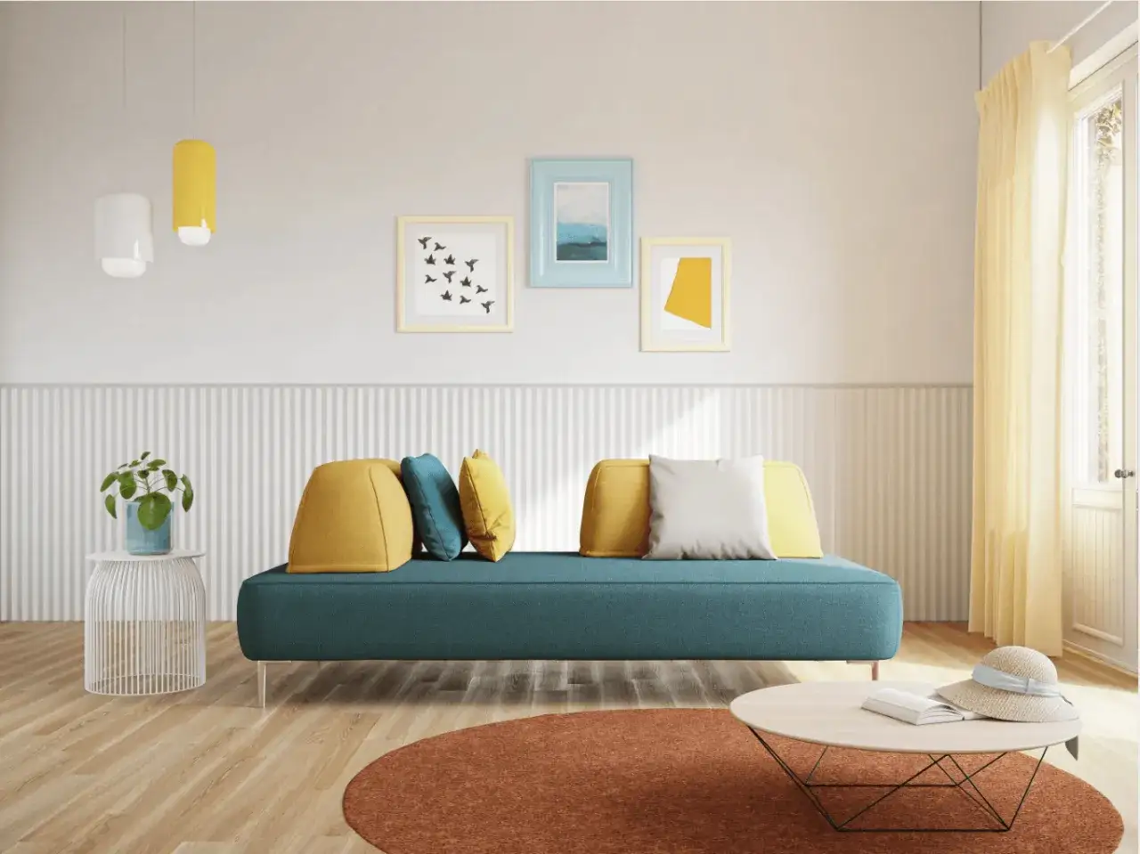 Divano moderno con cuscini colorati, ideale per chi cerca soluzioni per lavare divano sfoderabile poltrone e sof&agrave;.