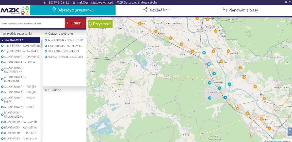 Mapa połączeń autobusowych PKS Stalowa Wola