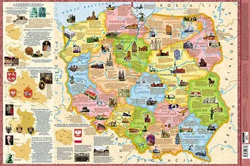 Mapa Polski z zaznaczonymi regionami turystycznymi i trendami