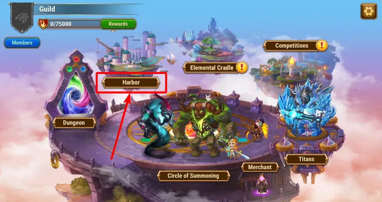 Ekran gry Hero Wars Online. Widoczny przycisk 