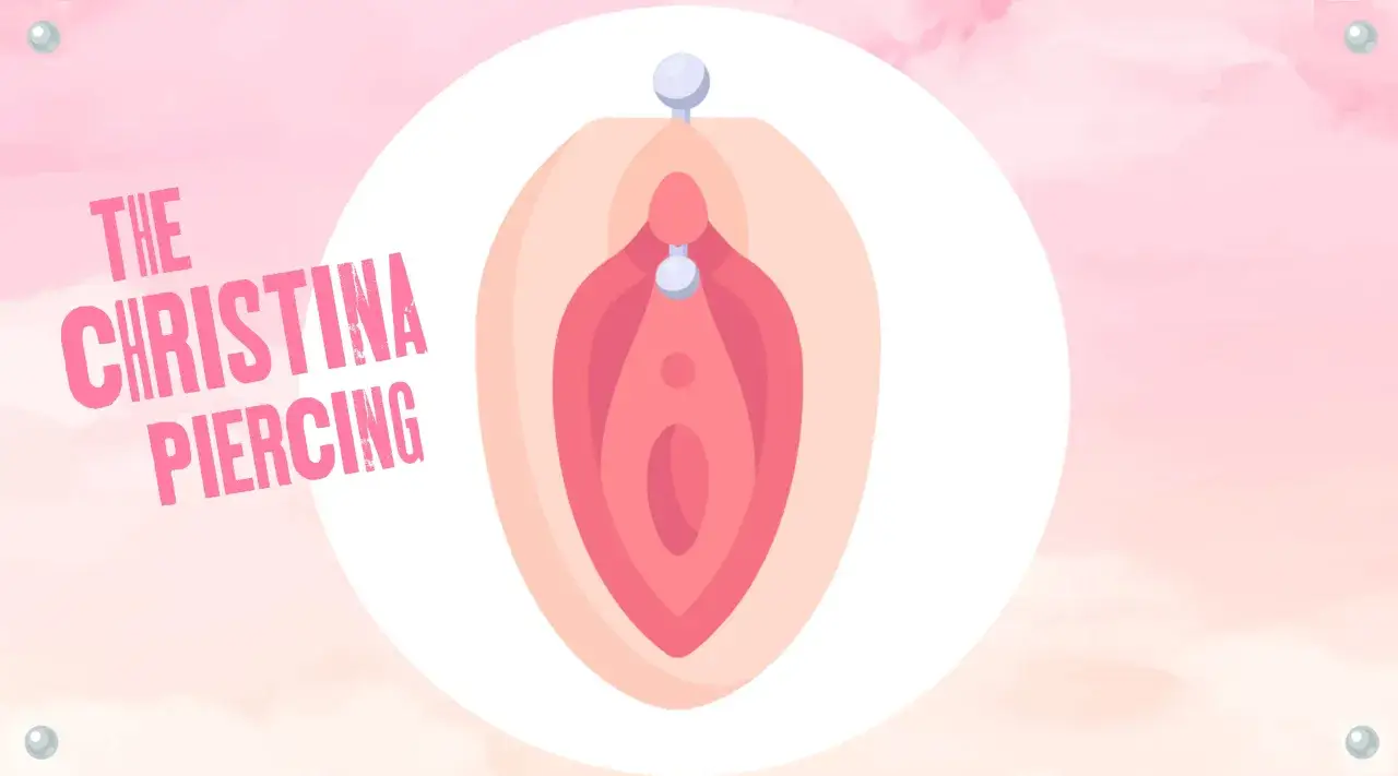Ilustracja przedstawia Christina piercing, ozdobę intymną z dwoma koralikami.
