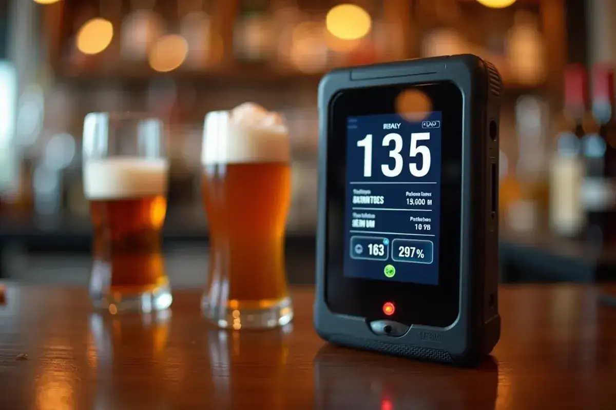 Urządzenie pokazuje wynik 135, a obok dwa piwa. Czy to odpowiedź na pytanie, ile gram alkoholu ma piwo?