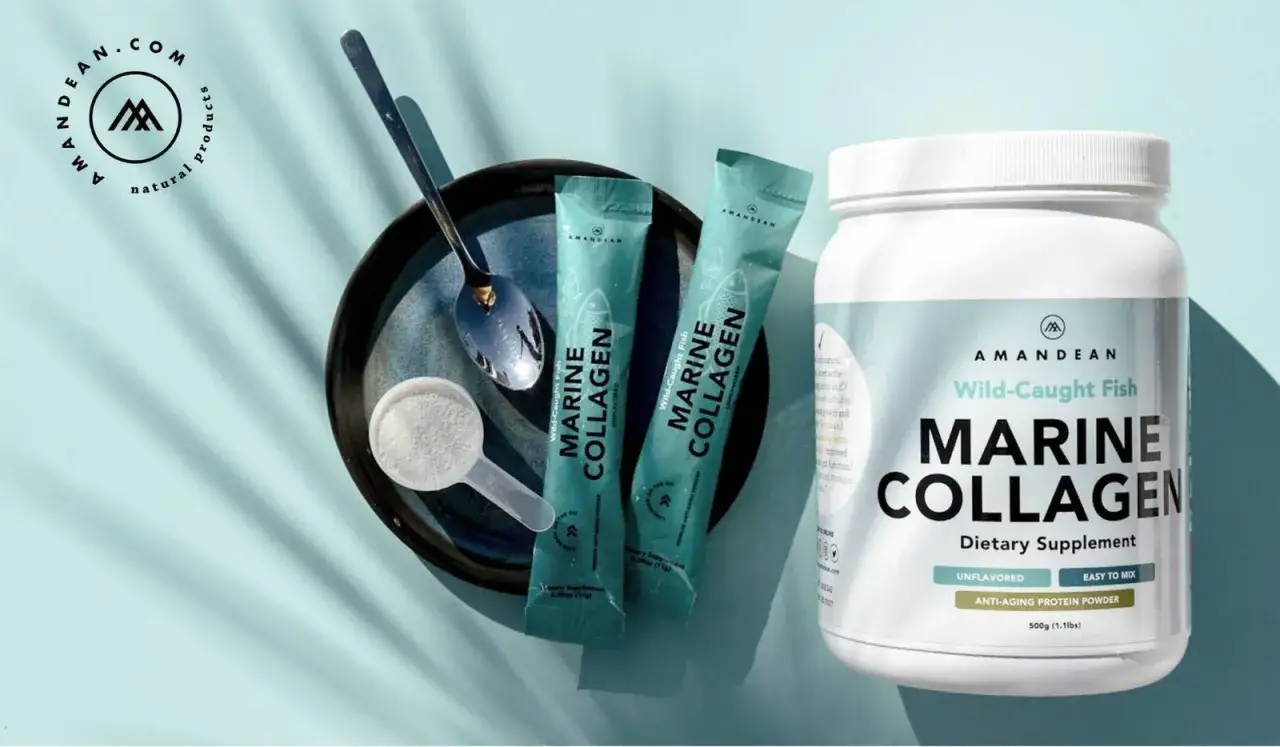 Pots de collag&egrave;ne marin AMANDEAN, poudre et cuill&egrave;re. Bien que le collag&egrave;ne marin soit populaire, il est important de conna&icirc;tre les dangers potentiels.