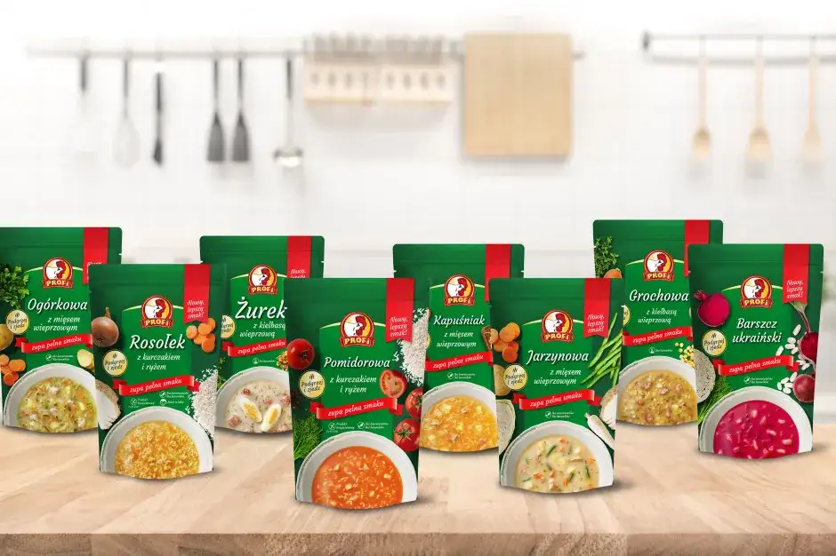 zupy Profi na półce sklepowej, różnorodność smaków