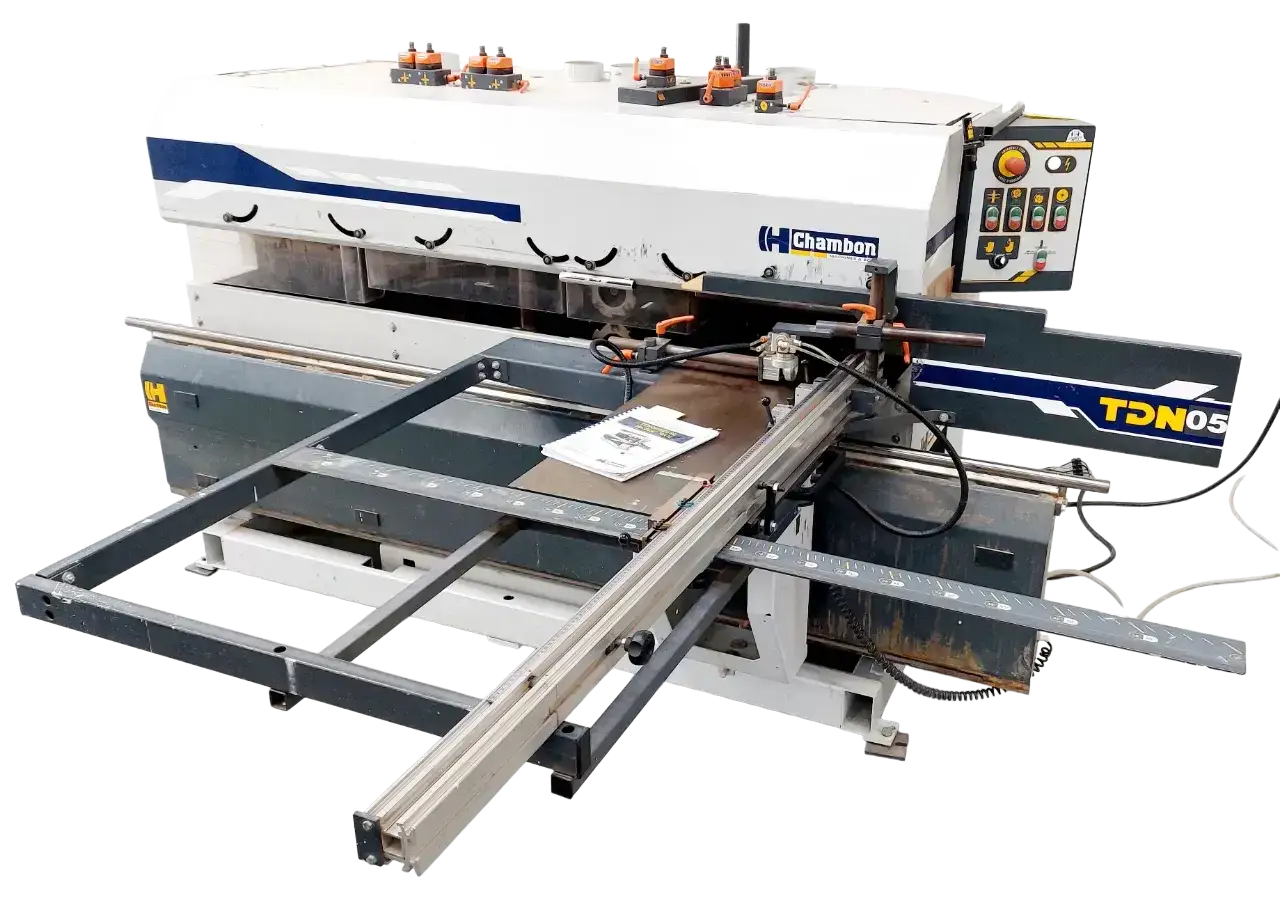 Machine TDN05 Chambon, une toupie tenonneuse professionnelle pour le travail du bois, prête à créer des tenons précis.