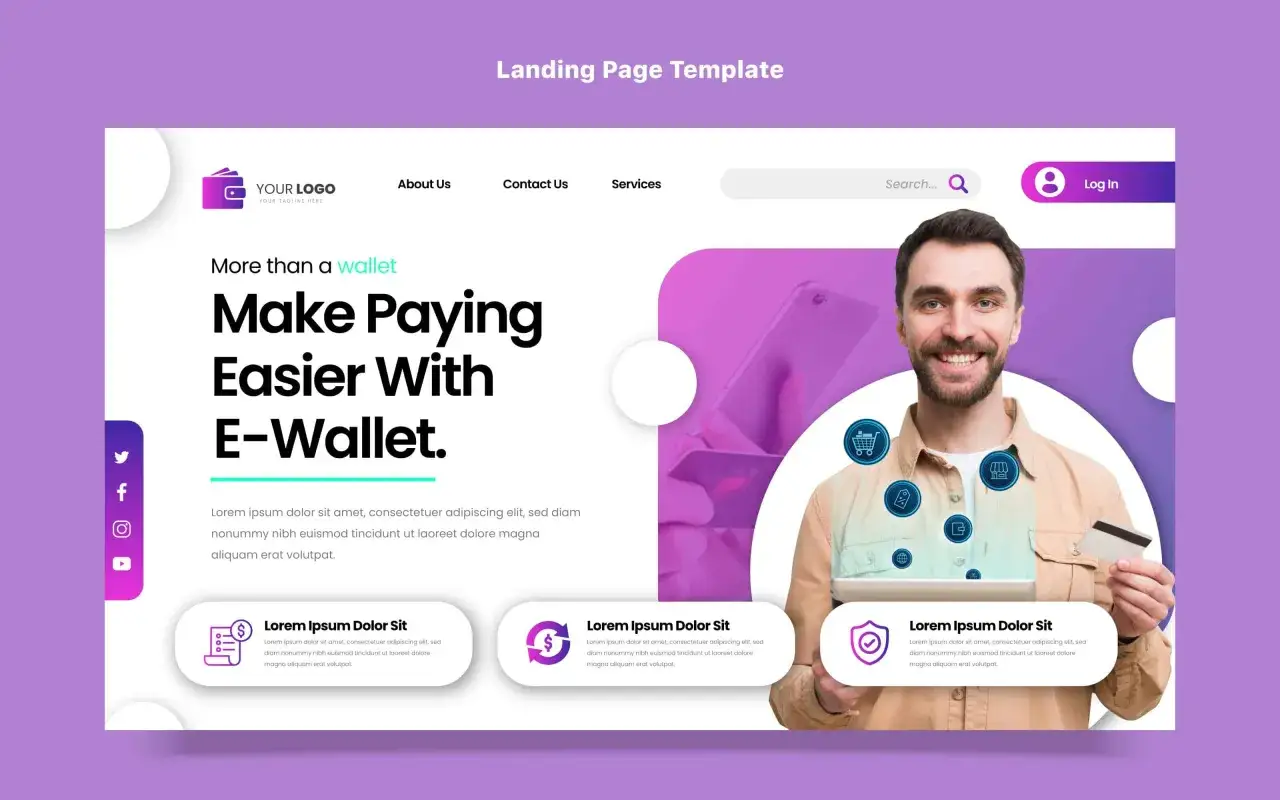 Plantilla de landing page para e-wallet. Aprende como crear una landing page efectiva para tu negocio digital.