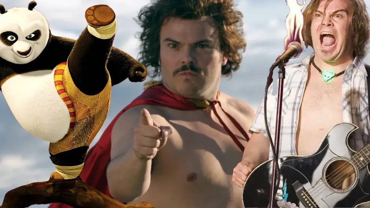 Po, Jack Black som superhjälte och Jack Black som rockstjärna. En montage av filmer med Jack Black.