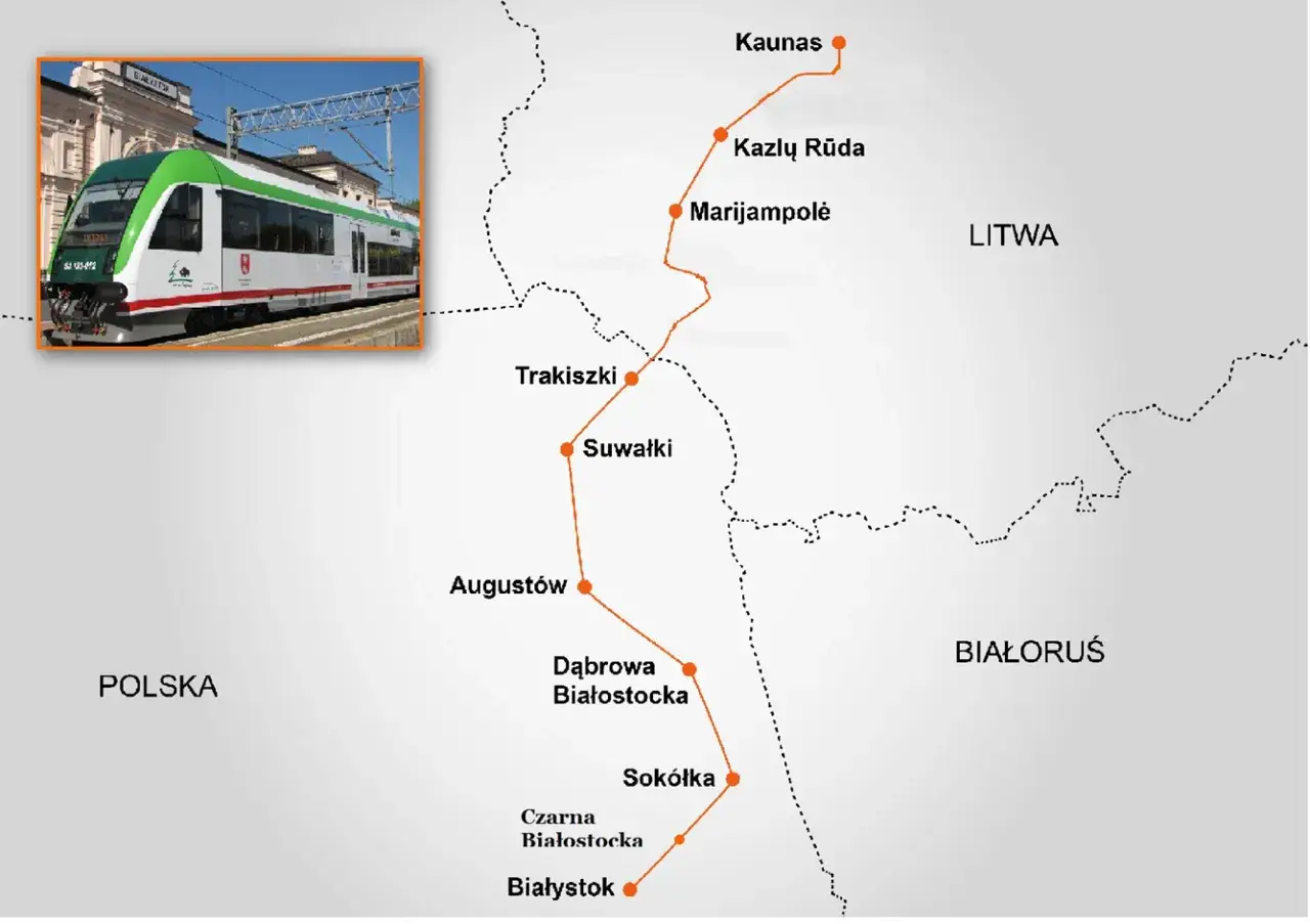 Trasa pociągu IC 143 biegnie przez Polskę i Litwę, łącząc Białystok z Kownem przez Suwałki i Mariampolę.
