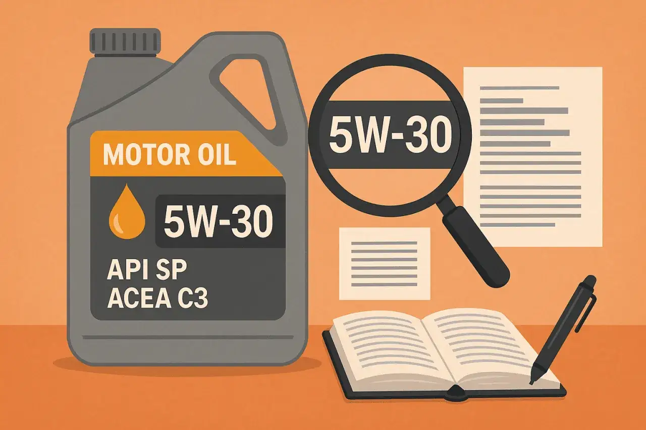 Oil label with ACEA API OEM norms highlighted