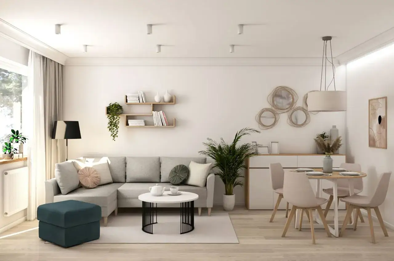 Salon z jadalnią podział na strefy inspiracje