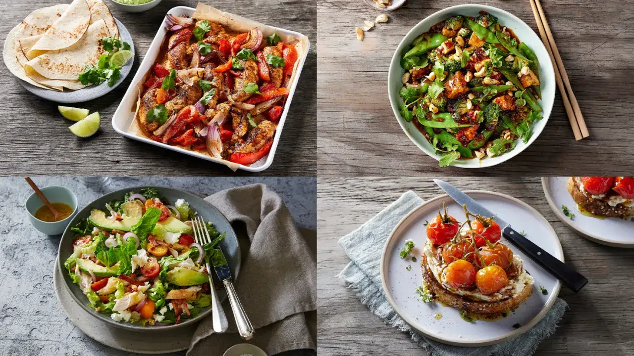 Idées repas : fajitas, salade, plat asiatique, tartine. Parfait pour savoir que manger après l'entraînement et refaire le plein d'énergie.