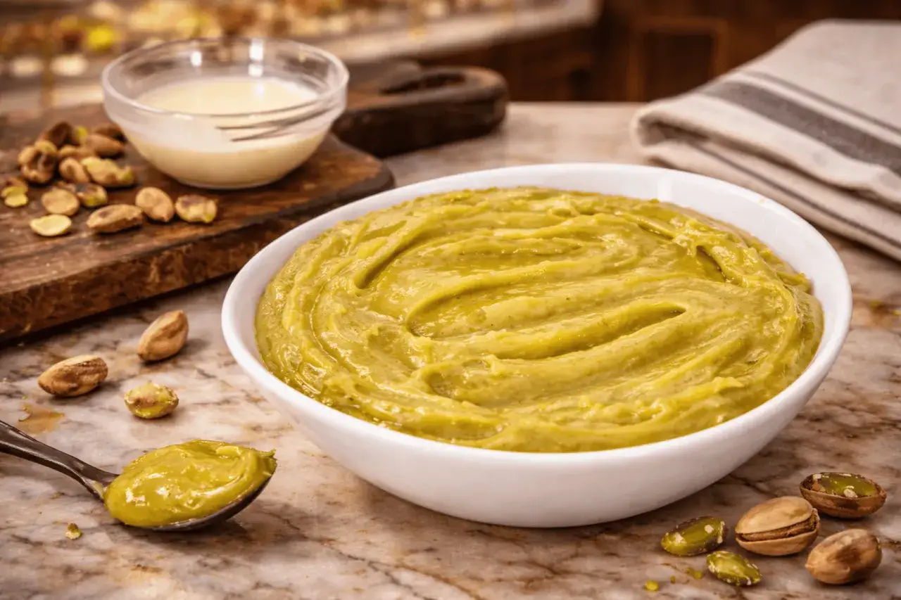 Crema de pistacho lista para disfrutar. Una deliciosa receta casera que te encantará.