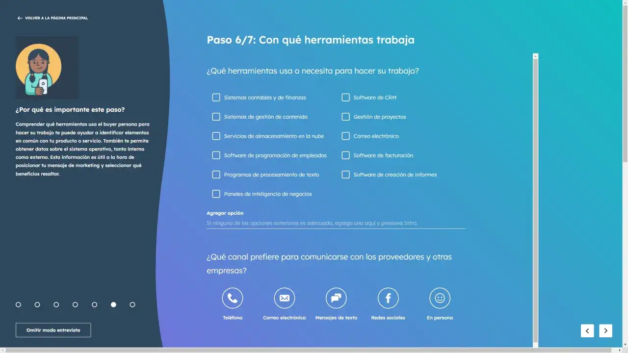 Paso 6/7: Herramientas del buyer persona. Elige las que usa o necesita para su trabajo.